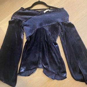 Ramy Brook off-the-shoulder Navy Velvet Top